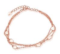 Yumilok 925 Sterling Silber Herzen Charm-Armband Armkette 3 Kettchen Armschmuck für Damen Mädchen, 6.3-7.7" Verstellbar, Silber/Silber vergoldet (Silber vergoldet)