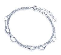 Yumilok 925 Sterling Silber Herzen Charm-Armband Armkette 3 Kettchen Armschmuck für Damen Mädchen, 6.3-7.7" Verstellbar, Silber/Silber vergoldet (Silber)