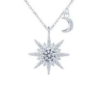 Yumilok 925 Sterling Silber Mossanite Kette Damen Halskette mit Sonne Sonnenlicht Kleiner Mond Zirkonia Anhänger Braut Schmuck Geschenke für frauen sie Valentinstag