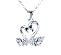 Yumilok 925 Sterling Silber Mossanite Kette Herz Damen Halskette Doppel Schwan Liebe Zirkonia Anhänger Braut Schmuck Geschenke für frauen Valentinstag
