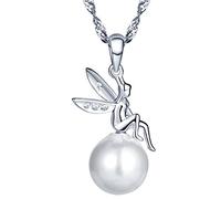 Yumilok 925 Sterling Silber Perle Eleganter Engel Charm Anhänger Halskette Kette mit Anhänger für Damen Mädchen