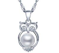 Yumilok 925 Sterling Silber Perle Zirkonia Einzigartige Eule Anhänger Halskette Kette mit Anhänger für Damen Mädchen