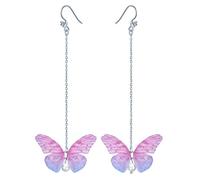 Yumilok 925 Sterling Silber Perlen Lila Schmetterlinge Ohrhänger Ohrringe Hypoallergen Ohrschmuck für Damen Mädchen, 1 Paar