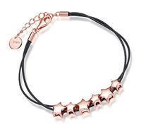 Yumilok 925 Sterling Silber Roségold Sterne Charm Armband Armkette Doppel Schwarz Baumwolle Strange für Damen Frauen Mädchen, 6.7-7.7" Verstellbar