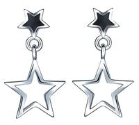 Yumilok 925 Sterling Silber Schwarz Epoxy Doppel Sterne Ohrstecker Ohrhänger Ohrringe Hypoallergen Ohrschmuck für Damen Mädchen