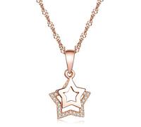 Yumilok 925 Sterling Silber Zirkonia Doppel Sterne Anhänger Halskette Kette mit Anhänger Sternkette für Damen Mädchen, Roségold/Silber (Roségold)