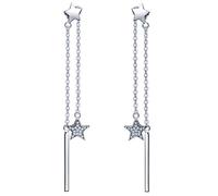 Yumilok 925 Sterling Silber Zirkonia Doppel Sterne Stab Ohrhänger Ohrring Jackets Hypoallergen DIY Ohrschmuck für Damen Mädchen