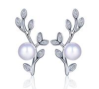 Yumilok 925 Sterling Silber Zirkonia Perlen Blätter Zweige Ohrstecker Ohrklemme Ohrringe Hypoallergen Ohrschmuck für Damen Frauen Mädchen