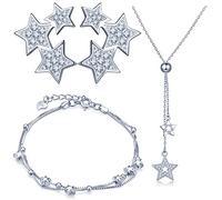 Yumilok 925 Sterling Silber Zirkonia Sterne Halskette Charm-Armband Ohrstecker Schmuck Set Kette mit Anhänger Armkette Ohrringe Set für Damen Mädchen