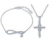 Yumilok 925 Sterling Silber Zirkonia Unendlichkeit Symbol Kreuz Charm Armband Halskette Schmuck Set Armkette & Kette mit Anhänger Set für Damen Mädchen