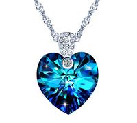 Yumilok Blau Kristall Zirkonia Doppel Herz des Ozeans Anhänger mit Kristall Steinen Damen 925 Sterling Silber Halskette Geschenkidee
