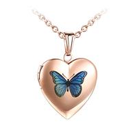 Yumilok Charms Medaillon Damen Kette für Foto Bilder Gold Herz Anhänger Amulett zum Öffnen mit Schmetterling Muster Herzanhänger Halskette für Damen