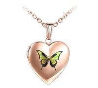 Yumilok Charms Medaillon Kette für Foto Bilder Gold Herz Anhänger Amulett zum Öffnen mit Schmetterling Muster Herzanhänger Halskette für Damen Mädchen