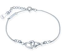Yumilok Damen Armband mit Doppel Herz Anhängern Kugel in 925 Sterling Silber verstellbar Armkette Armreif für Frauen Mädchen