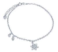 Yumilok Damen Armkette Armband 925 Sterling Silber Zirkonia Gliederarmband Schneeflocke Charm mit Anhänger Bettelarmband Armschmuck, 6.7-7.7" Verstellbar