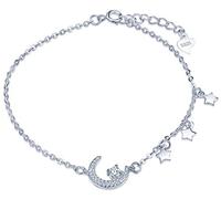 Yumilok Damen Armkette Charm-Armband mit Zirkonia Mond Sterne 925 Sterling Silber Verstellbar Armkettchen Armschmuck für Frauen Mädchen