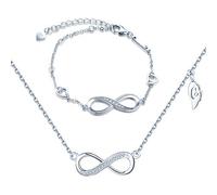 Yumilok Damen-Armkette Halskette Kette mit Unendlichkeit Infinity Symbol Anhänger Stern Zirkonia Armband Armbänder Armreifen Schmucksets 925 Sterling Silber für Geschenk Frauen Mädchen