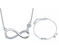 Yumilok Damen-Armkette Halskette Kette mit Unendlichkeit Infinity Symbol Solitär Anhänger Zirkonia Armband Armbänder Armreifen Schmucksets 925 Sterling Silber Geschenk für Frauen Mädchen