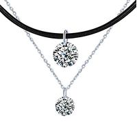 Yumilok Damen Choker Doppel Kette 925 Sterling Silber Halskette mit Zirkonia Anhänger Schwarz Seil PU-Leder Halsband