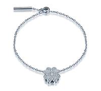 Yumilok Damen Frauen Mädchen Allergenfrei 925 Sterling Silber Vierblättriges Kleeblatt Armband Armkette Armreif,Silber