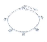Yumilok Damen Fußkettchen mit klein Stern Sternchen Anhänger Zirkonia 925 Sterling Silber Fußkette Strand verstellbares für Mädchen mit Verschluss