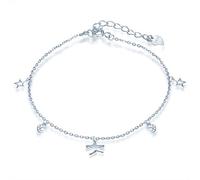 Yumilok Damen Fußkettchen mit Stern & Mond Anhänger 925 Sterling Silber Fußkette Strand Sandale Barfuß verstellbares für Mädchen mit Verschluss