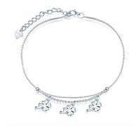 Yumilok Damen Fußkettchen mit Vierblättriges Kleeblatt Anhänger Doppelkette 925 Sterling Silber Fußkette Strand Sandale Barfuß für Mädchen mit Verschluss
