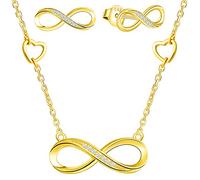 Yumilok Damen Halskette 925 Silber Unendlich Infinity Anhänger Kette Halsschmuck Ohrringe Ohrstecker Set für Frauen Gold