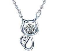Yumilok Damen Halskette Damen Kette 925 Sterling Silber Zirkonia Katze Kätzchen mit Anhänger Verstellbare für Damen Mädchen