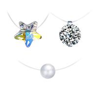 Yumilok Damen Halskette Kette Halskette Kette mit Anhänger Perle Zirkonia Solitär Strass Stern Pentagramm Silberkette Seil basic Halsschmuck 925 Sterling Silber Schmuck Set für Mädchen