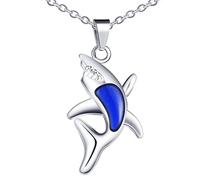 Yumilok Damen Halskette Kette Herren Edelstahl mit Anhänger Hai Thermo Stimmung Farbwechsel für Sie Frau Mann