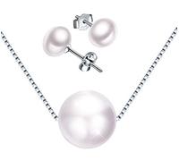 Yumilok Damen Halskette Kette mit Perlen Anhänger Ohrstecker Ohrringe Piercing Ohrhänger 925 Sterling Silber Box Kette Schmuck Set für Frauen Mädchen