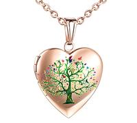 Yumilok Damen Halskette Medaillon Kette Foto Lebensbaum Halsketten Photo Medaillon Herzanhänger Amulett Edelstahl Schmuck für Frauen Mädchen Mutter Roségold