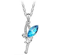 Yumilok Damen Halskette mit Blauer Österreichischer Kristall Engel Fee Elfe Anhänger Mädchen Kette Liegierung Silberfarben für Damen Mädchen