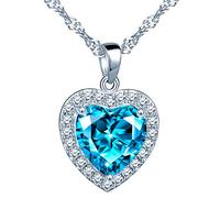 Yumilok Damen Halskette mit blauer Topas Herz Anhänger Liebe Kette 925 Sterling Silber Zirkonia Geschenk für Frauen Mutter Weihanchten