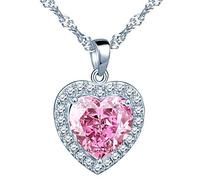 Yumilok Damen Halskette mit Gemstone Herz Anhänger Kette 925 Sterling Silber Zirkonia Herzkette Geschenk für Frauen Mutter Weihanchten