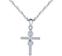 Yumilok Damen Halskette mit Kreuz Anhänger Basic Religion in 925 Sterling Silber Unendlichkeit Damen Kette Zirkonia 45 cm lang für Damen Herren