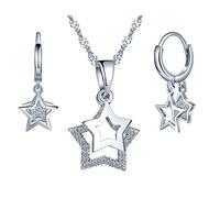 Yumilok Damen Halskette mit Stern Anhänger Damen Ohrringe Creolen Ohrstecker Zirkonia 925 Sterling Silber Schmuck Sets für Frauen Mädchen