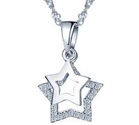 Yumilok Damen Halskette mit Zirkonia kleine Doppel Sterne Anhänger 925 Sterling Silber Sternkette für Damen Mädchen 45 cm lang