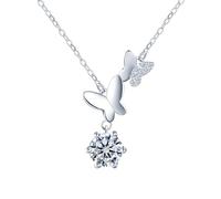 Yumilok Damen Halskette Mossanite 925 Silber mit Doppel Schmetterling Kette Damen Jahrestag Muttertag Geburtstag Geschenk für Mama Frauen Mädchen Freundin Schmuck