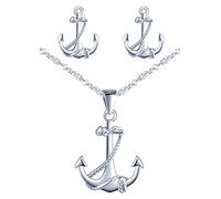 Yumilok Damen Halskette Ohrringe Ohrstecker Schmuck Sets 925 Sterling Silber mit Anker Anhänger für Damen Mädchen