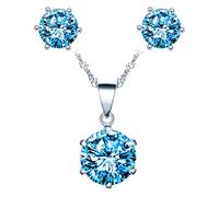 Yumilok Damen Halskette Ohrringe Schmuck Set Damen Schmuckset Halskette mit Ohrringen Basic mit Zirkonia blau in 925 Sterling Silber