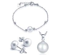 Yumilok Damen Halskette Ohrstecker Armkette mit Perlen Anhänger Schmuck Set Kette Ohrringe Set 925 Sterling Silber für Damen Mädchen