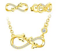 Yumilok Damen Kette 925er Sterling Silber Halskette mit Unendlichkeit Anhänger Zirkonia Schmetterling Set Ohrstecker Ohrringe für Mädchen Frauen Gold