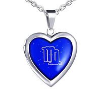 Yumilok Damen Kette Foto Medaillon Edelstahl Halskette mit Herz Anhänger Jungfrau Thermo Stimmung Farbwechsel für Frau Mann Männer