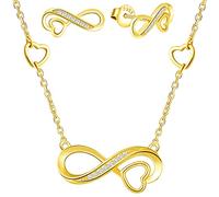 Yumilok Damen Kette Infinity 925 Sterling Silber vergoldet Unendlichkeit Halskette mit Anhänger Silberkette Geschenk Ohrringe Damen Ohrstecker Geschenk