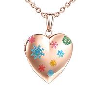 Yumilok Damen Kette Medaillon Kette Foto Schneeflocke Halskette Photo Medaillon Herz Amulett Anhänger Edelstahl Schmuck für Mädchen Roségold