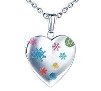 Yumilok Damen Kette Medaillon Kette Foto Schneeflocke Halskette Photo Medaillon Herzanhänger Amulett Anhänger Edelstahl Schmuck für Mädchen