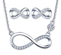Yumilok Damen-Ketten Damen Halskette Damen-Ohrstecker mit Anhänger Infinity Unendlichkeit Symbol in 925 Sterling Silber Schmuck Sets für Frauen Mädchen