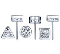 Yumilok Damen Ohrringe 925 Sterling Silber Ohrstecker mit Zirkonia 3 Paare in Rund Dreieck Würfel Ohrringe Stecker Set für Herren Mädchen